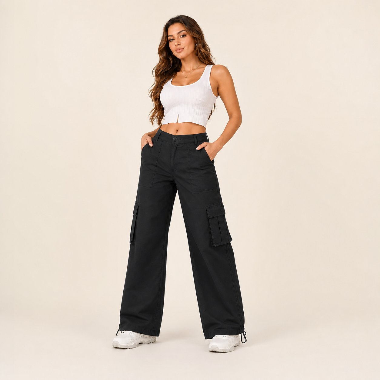 Adjustable Hem Wide Leg Cargo Pants