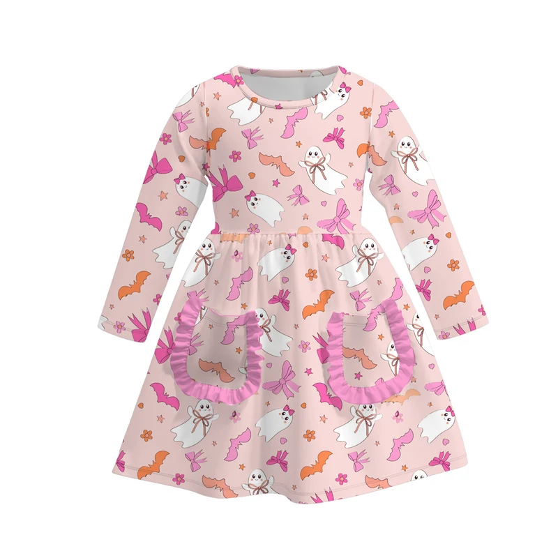 Girls' Halloween & Harvest Eight-Print Pocket Milk Silk Dress
