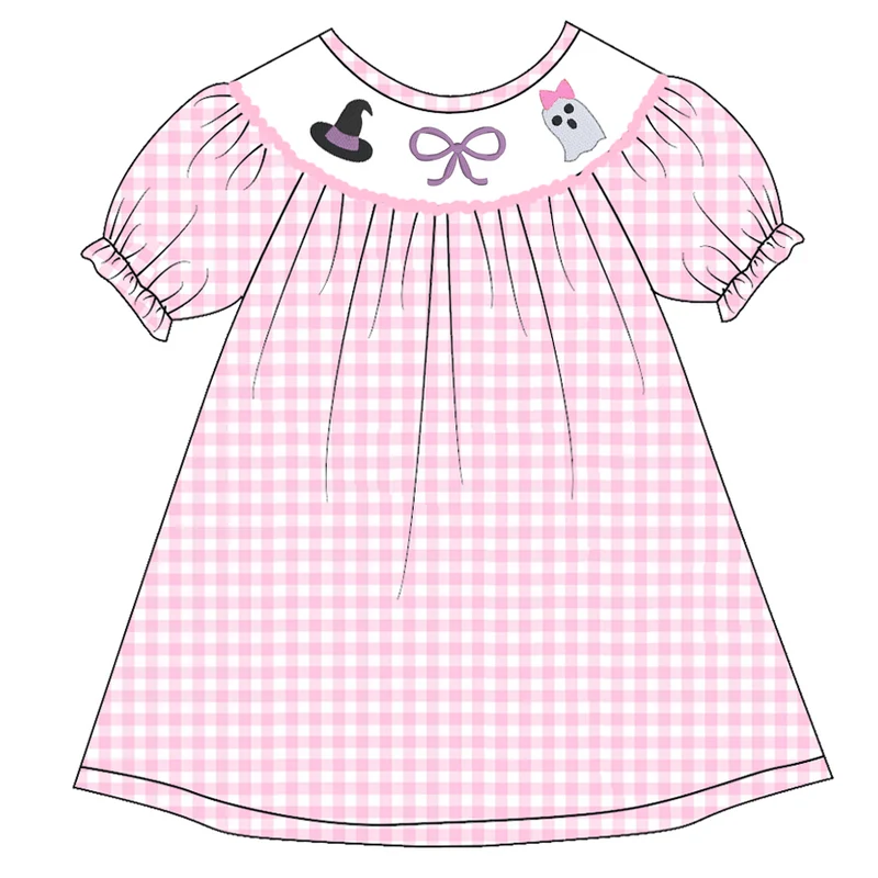 Girls' Halloween Nine-Style Embroidered Smocked Dress