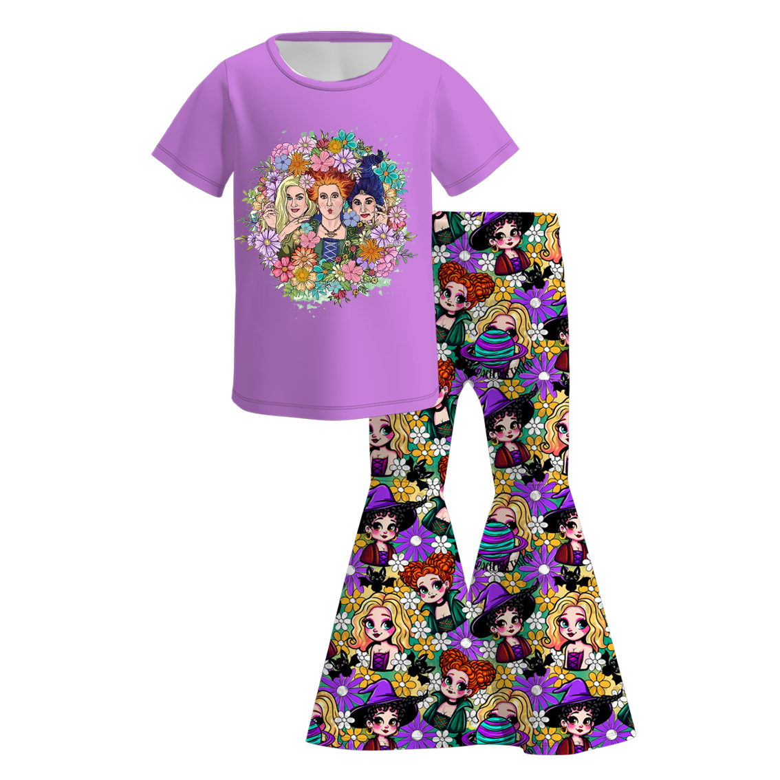 Girls' Halloween Eight-Print Top & Flare Pants Set