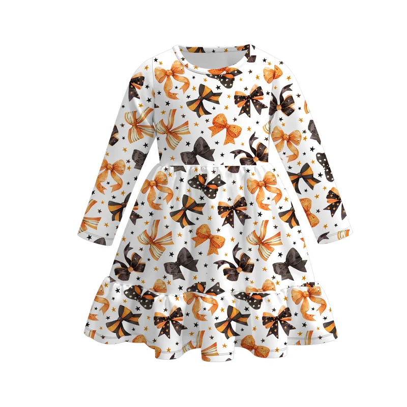 Girls' Halloween Eight-Print Long-Sleeve Milk Silk Dress
