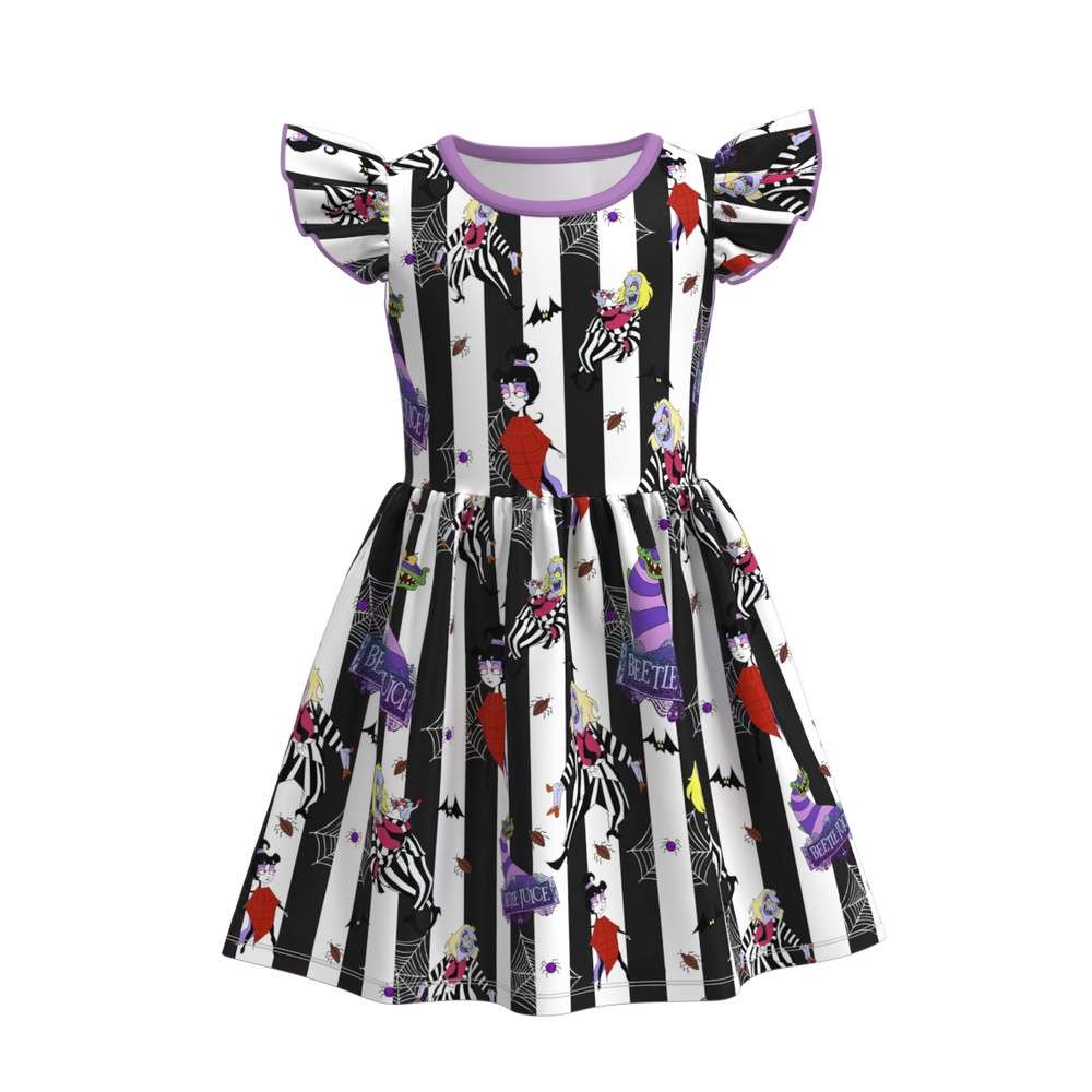 Girls' Halloween Printed Flutter-Sleeve Dress