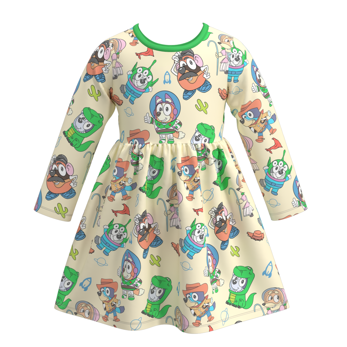 Girls' Halloween Cartoon Print Long-Sleeve Dress