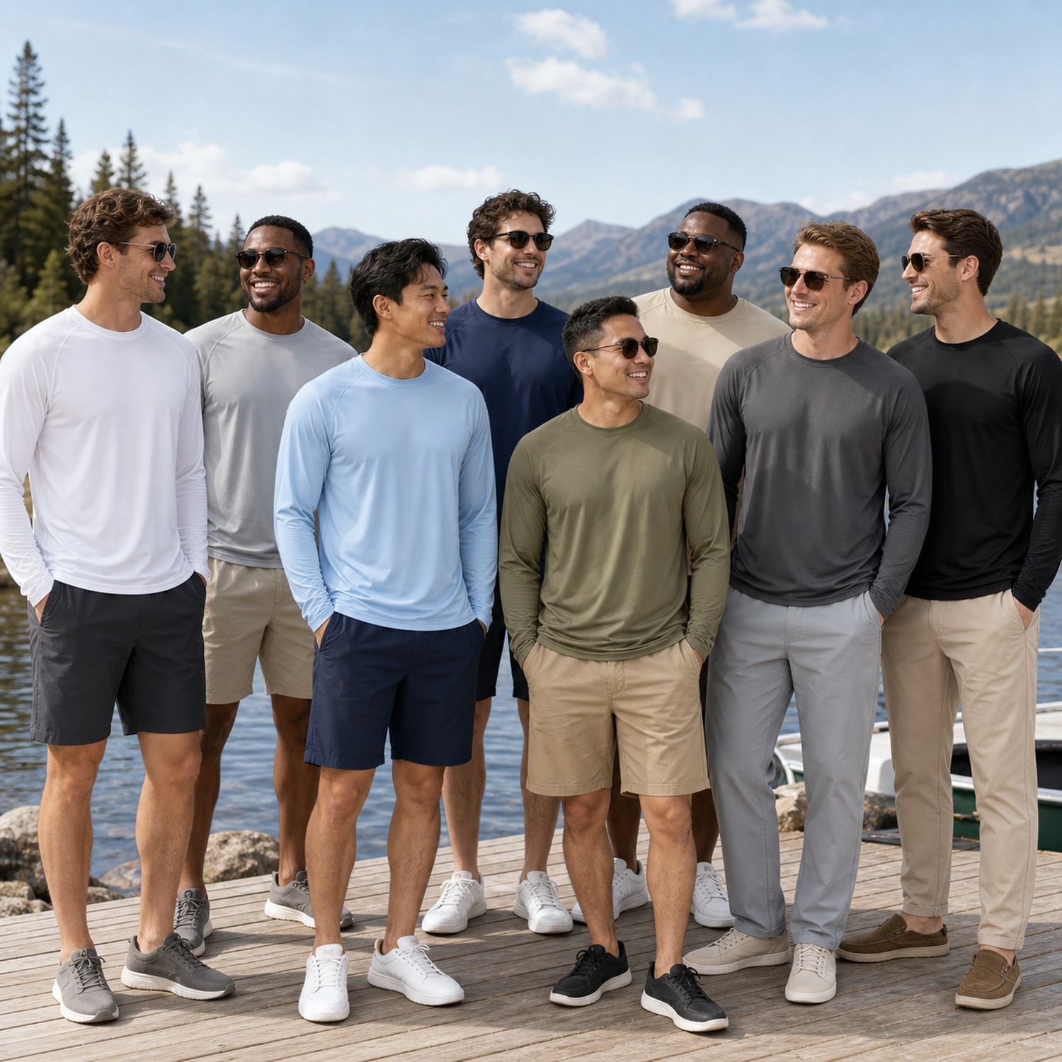 Men's UPF-Style Lightweight Long Sleeve Shirts - 8 Pack