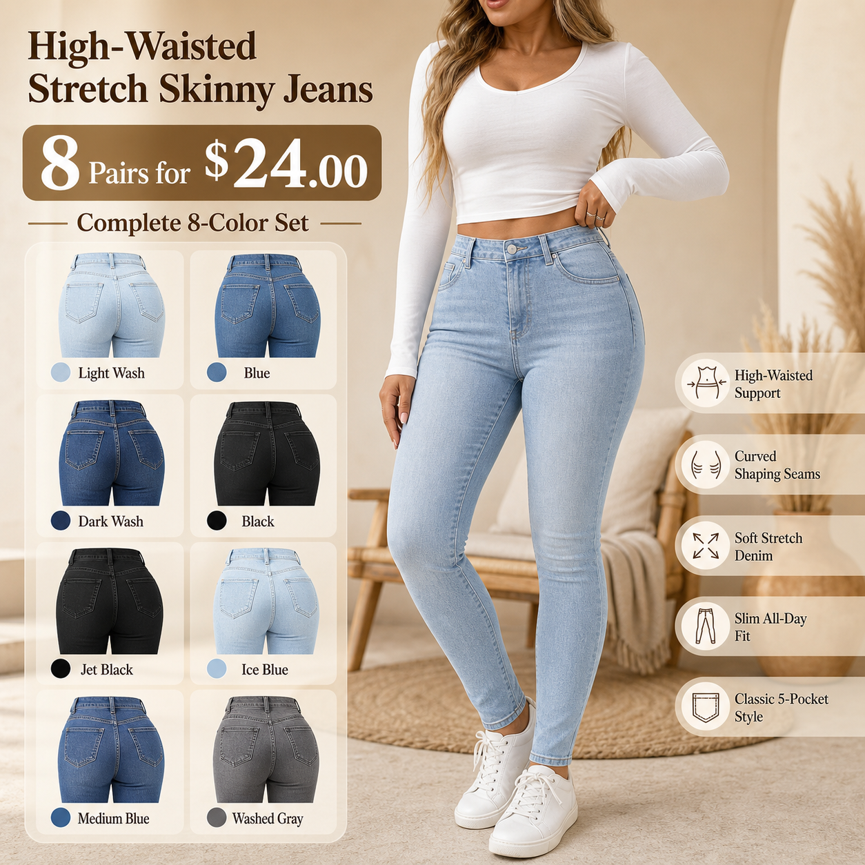 High-Waisted Stretch Skinny Jeans