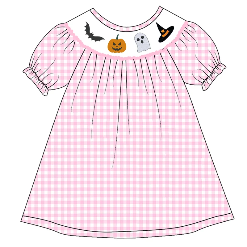 Girls' Halloween Nine-Style Embroidered Smocked Dress