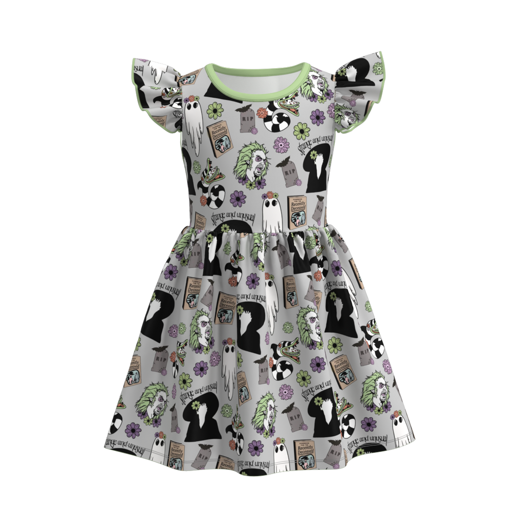 Girls' Halloween Printed Flutter-Sleeve Dress