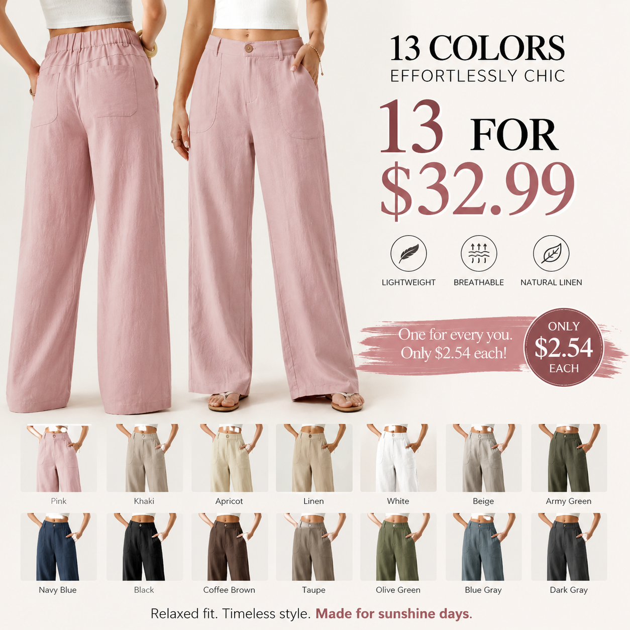 Women's Classic Linen Wide-Leg Pants
