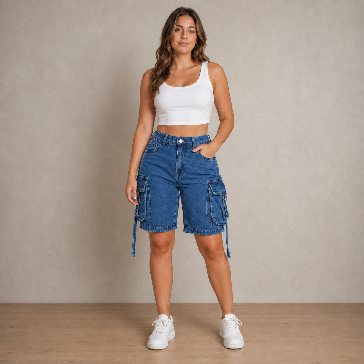 Denim Cargo Bermuda Shorts