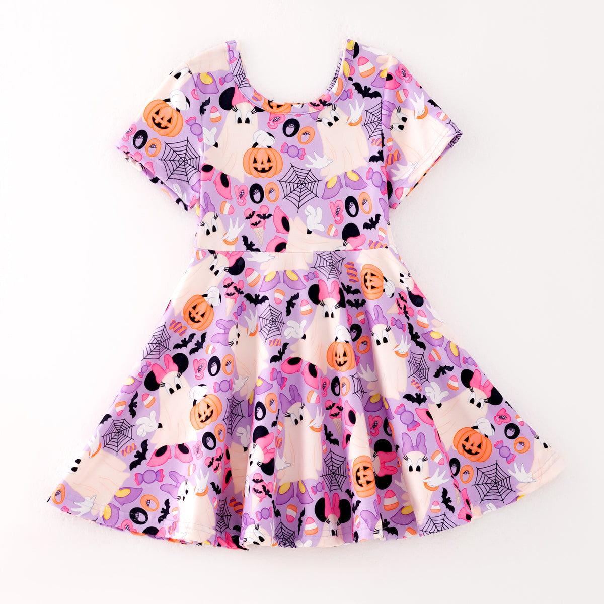Girls' Halloween Cartoon Print Twirl Dress