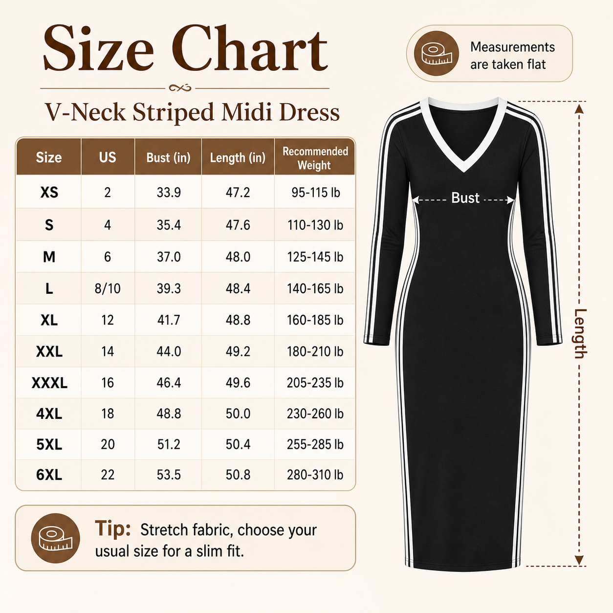 V-Neck Striped Midi Dress