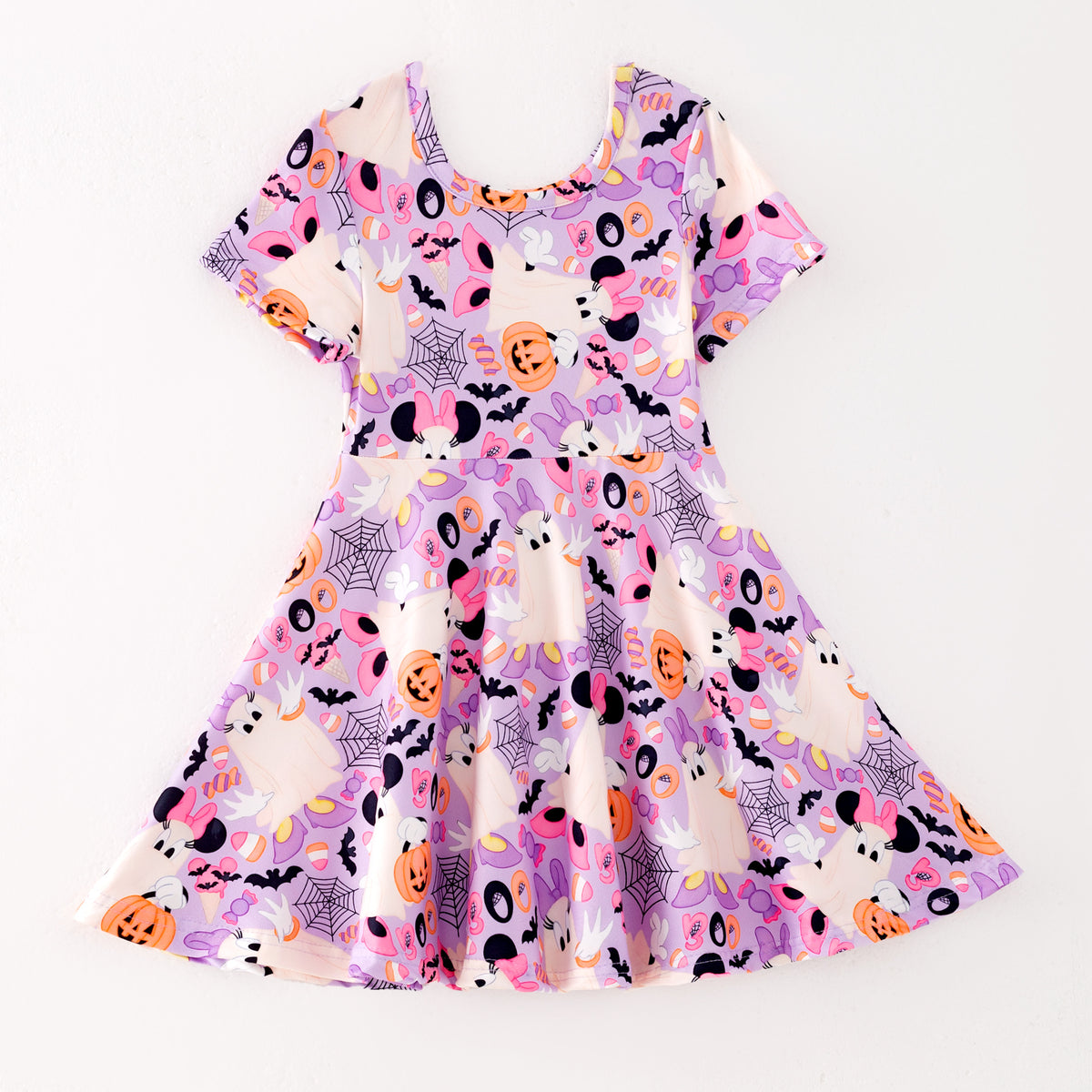Girls' Halloween Cartoon Print Twirl Dress