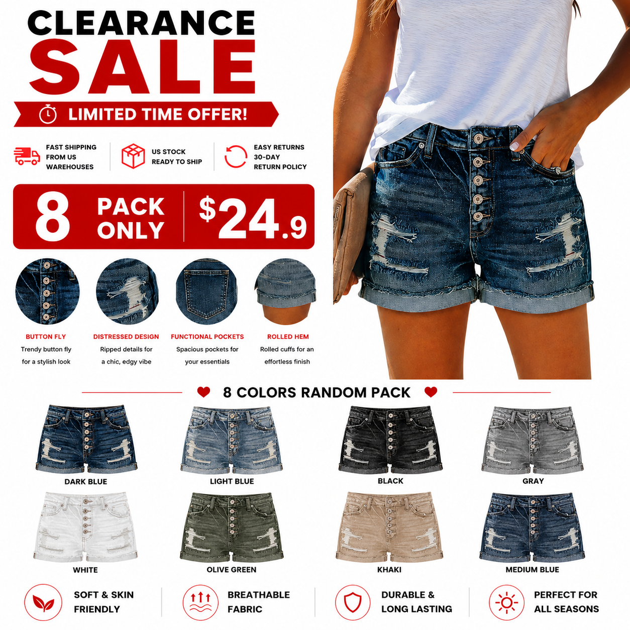 ⚡FINAL SALE⚡Women's Casual Denim Shorts Summer Jeans Stretchy Hot Short Pants