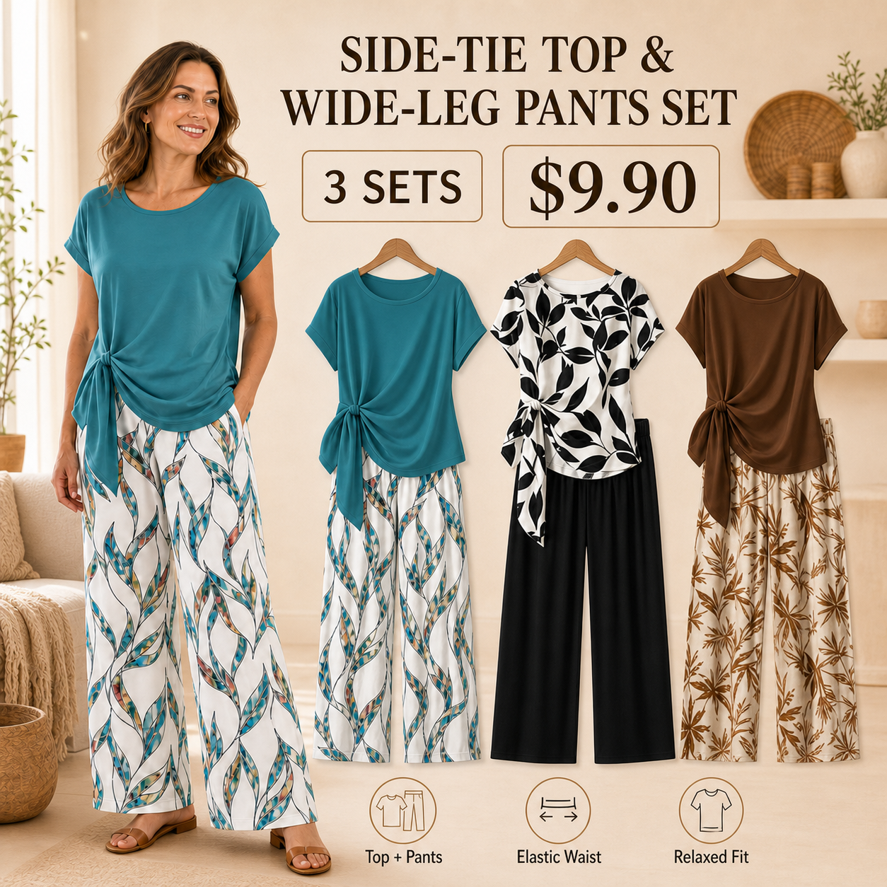 Women's Printed Shirt & Straight-Leg Pants Set