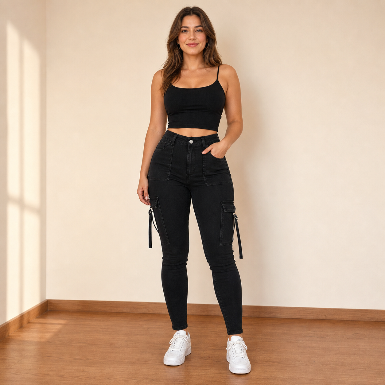 High Waist Slim Cargo Jeans
