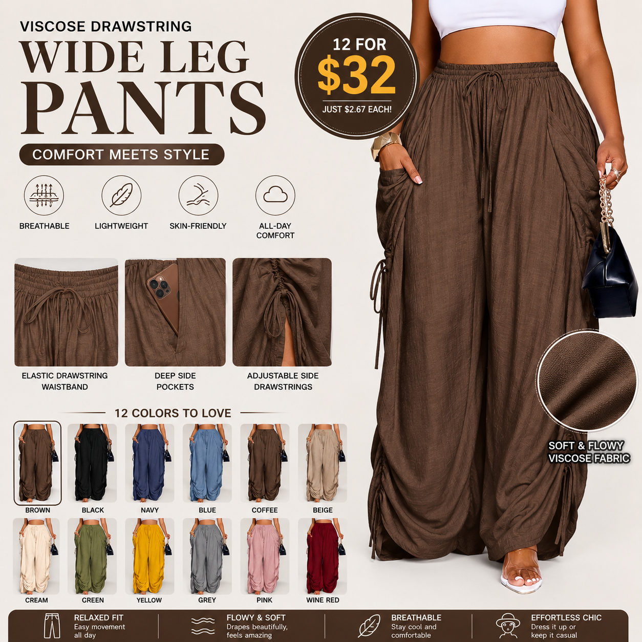 Women's Casual Loose Wide-Leg Pants