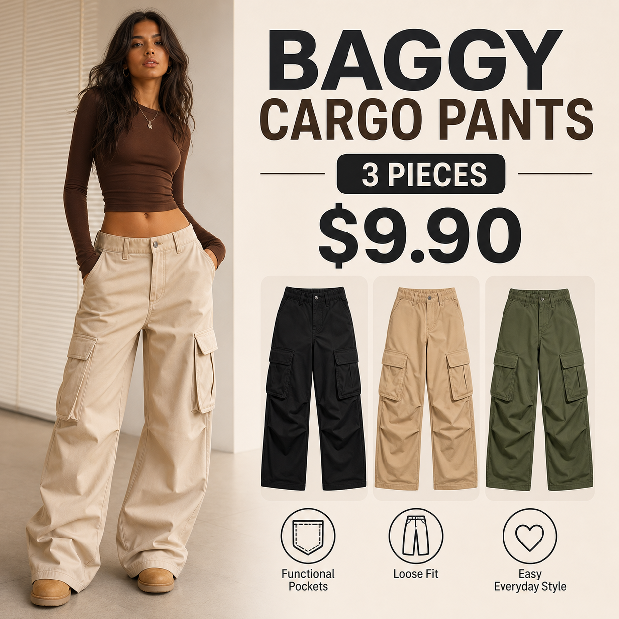 Women's Elegant Basic Solid Color Cargo Pants