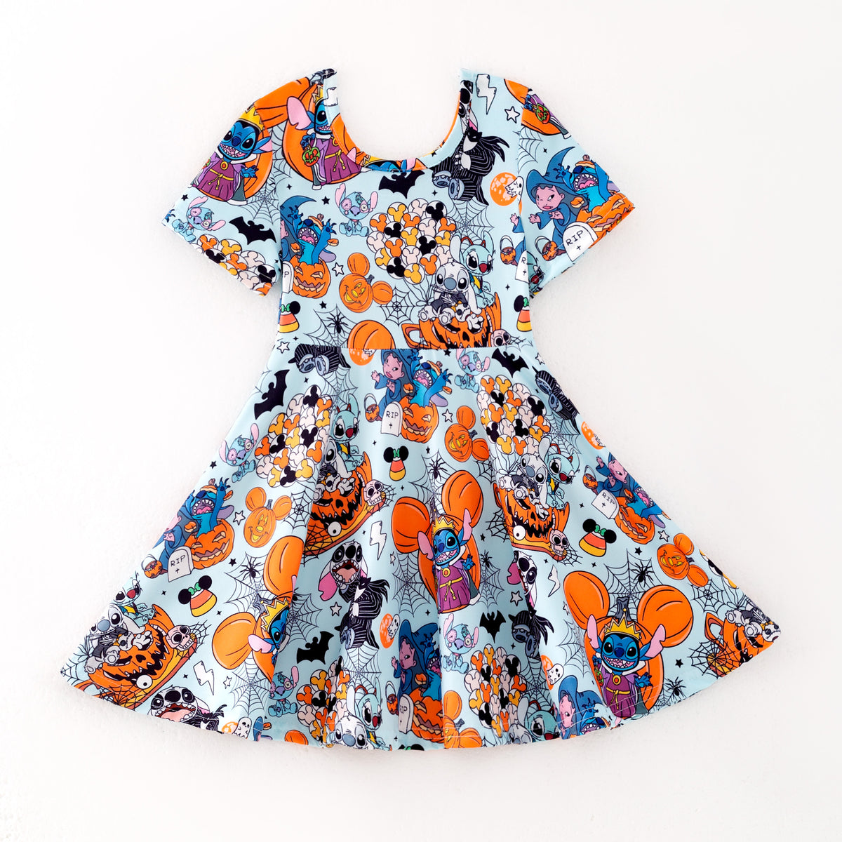 Girls' Halloween Cartoon Print Twirl Dress