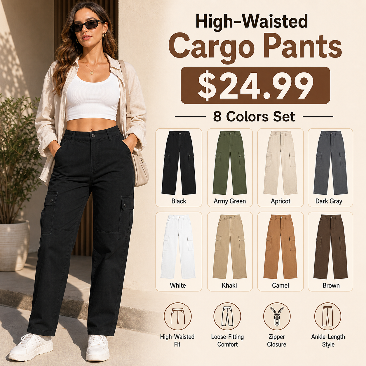High Waist Loose Cargo Pants