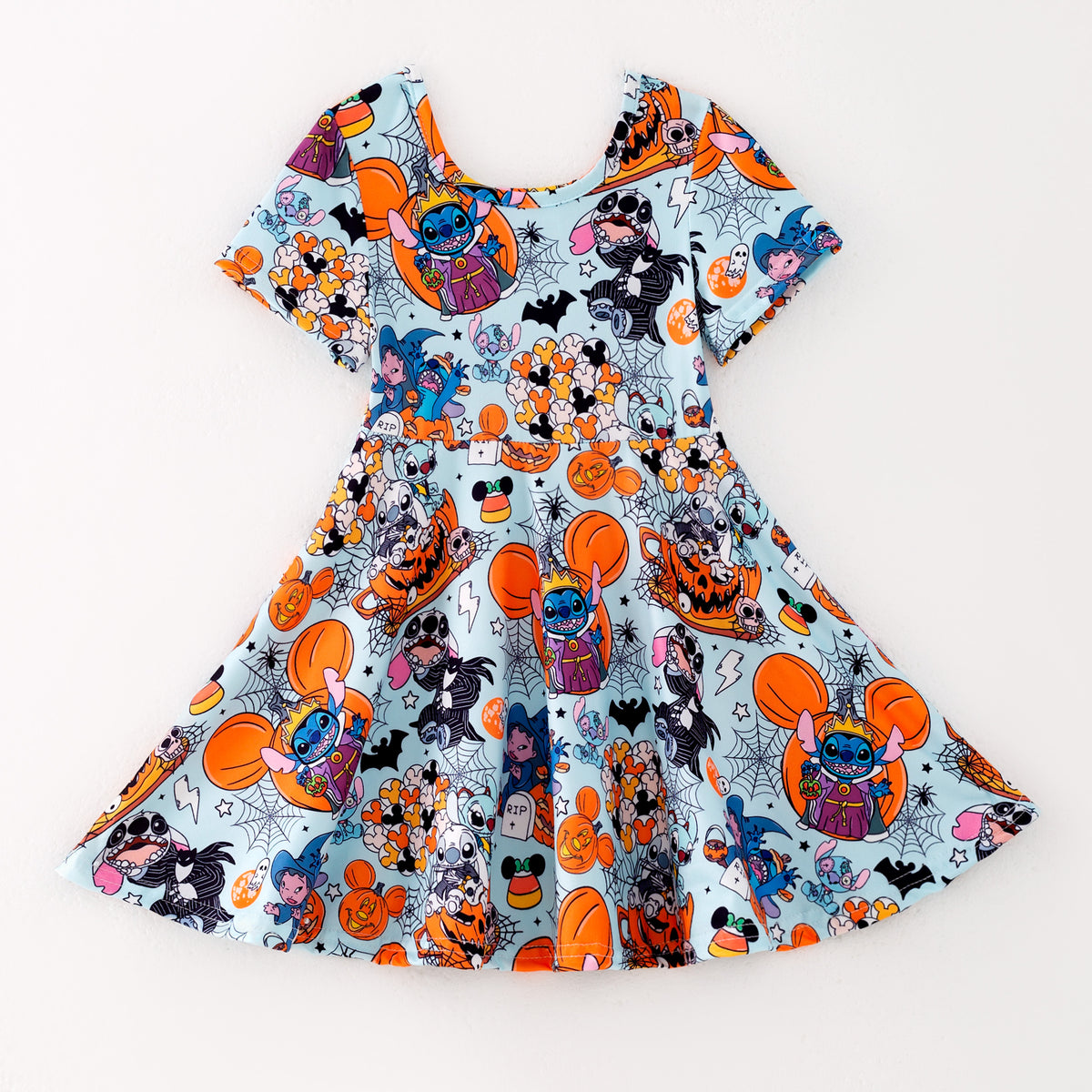 Girls' Halloween Cartoon Print Twirl Dress