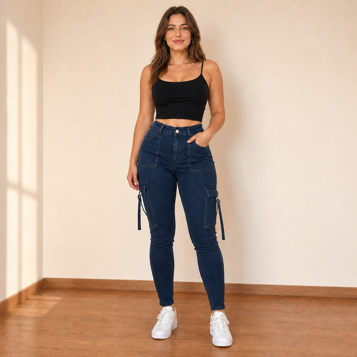 High Waist Slim Cargo Jeans