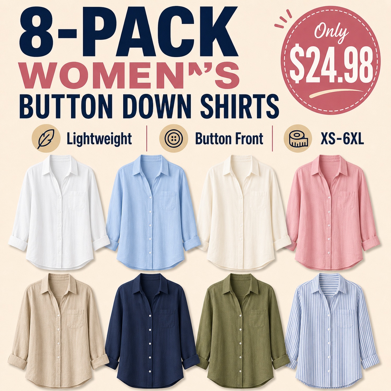 Women's Airy Button Front Shirts - 8 Pack