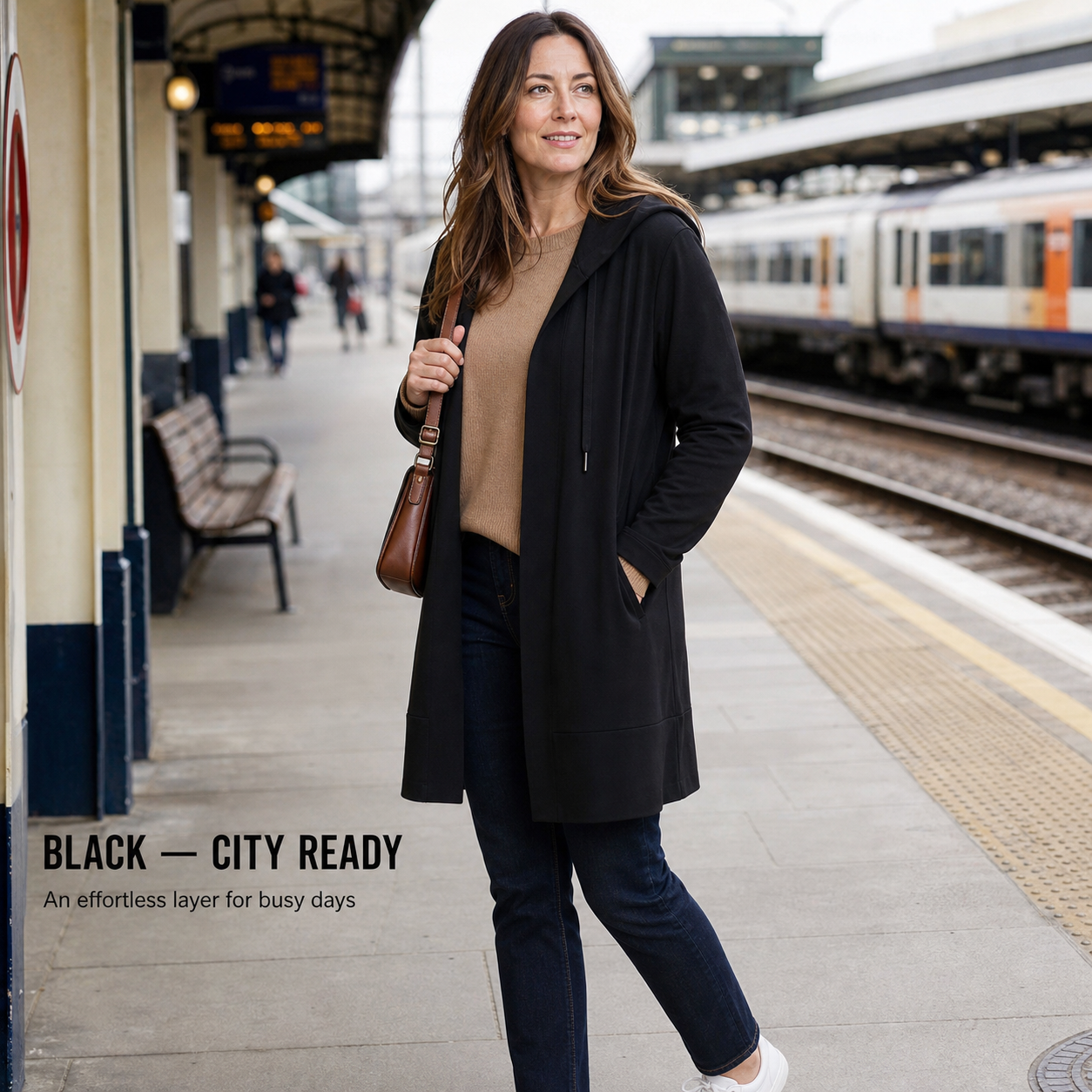 Women’s Lightweight Open-Front Hooded Cardigan – Casual Longline Layering Jacket
