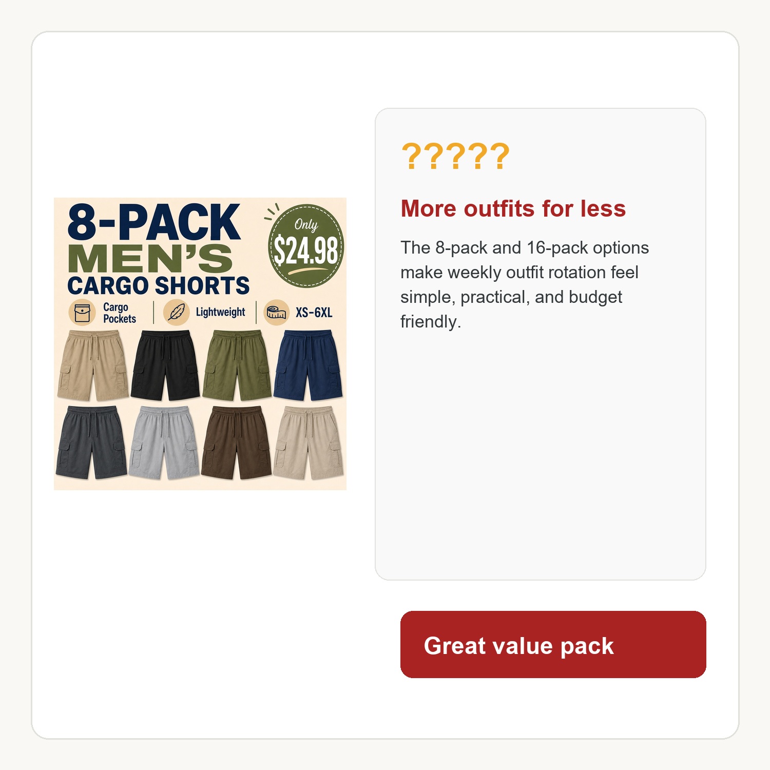 Men's Weekend Utility Shorts - 8 Pack