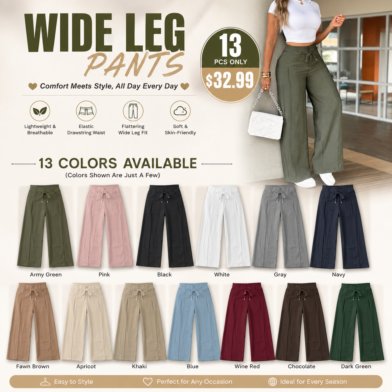 Women's Wide Leg Casual Pants Trouser