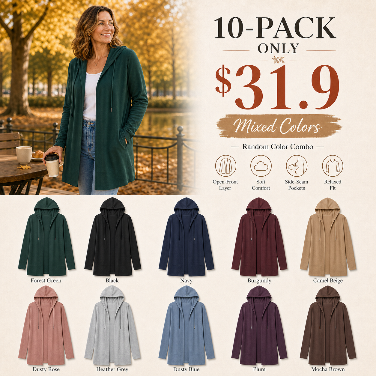 Women’s Lightweight Open-Front Hooded Cardigan – Casual Longline Layering Jacket