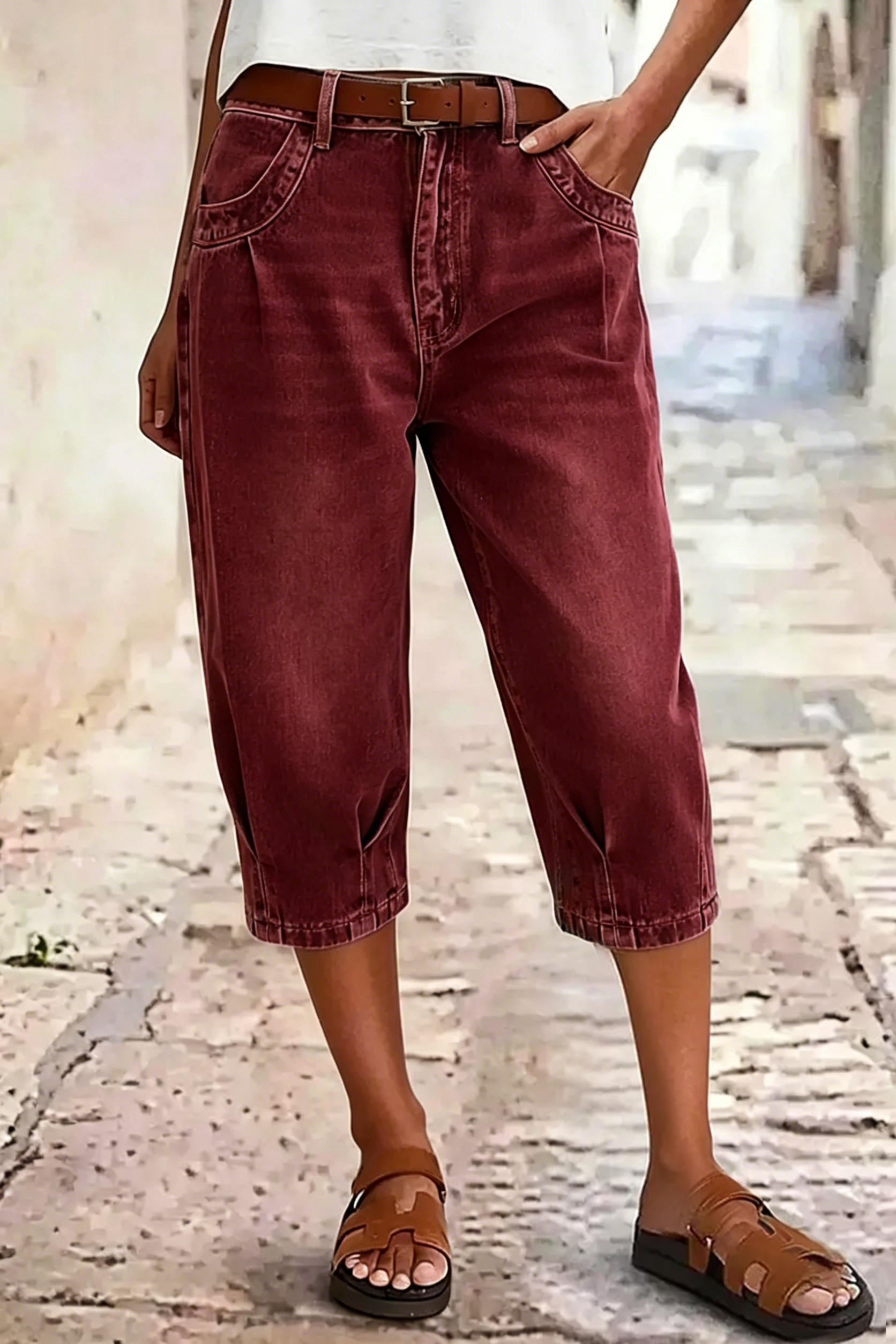 Women's Mid-Rise Pleated Cropped Jeans — Stretchy, Slim-Fit, Comfortable & Versatile