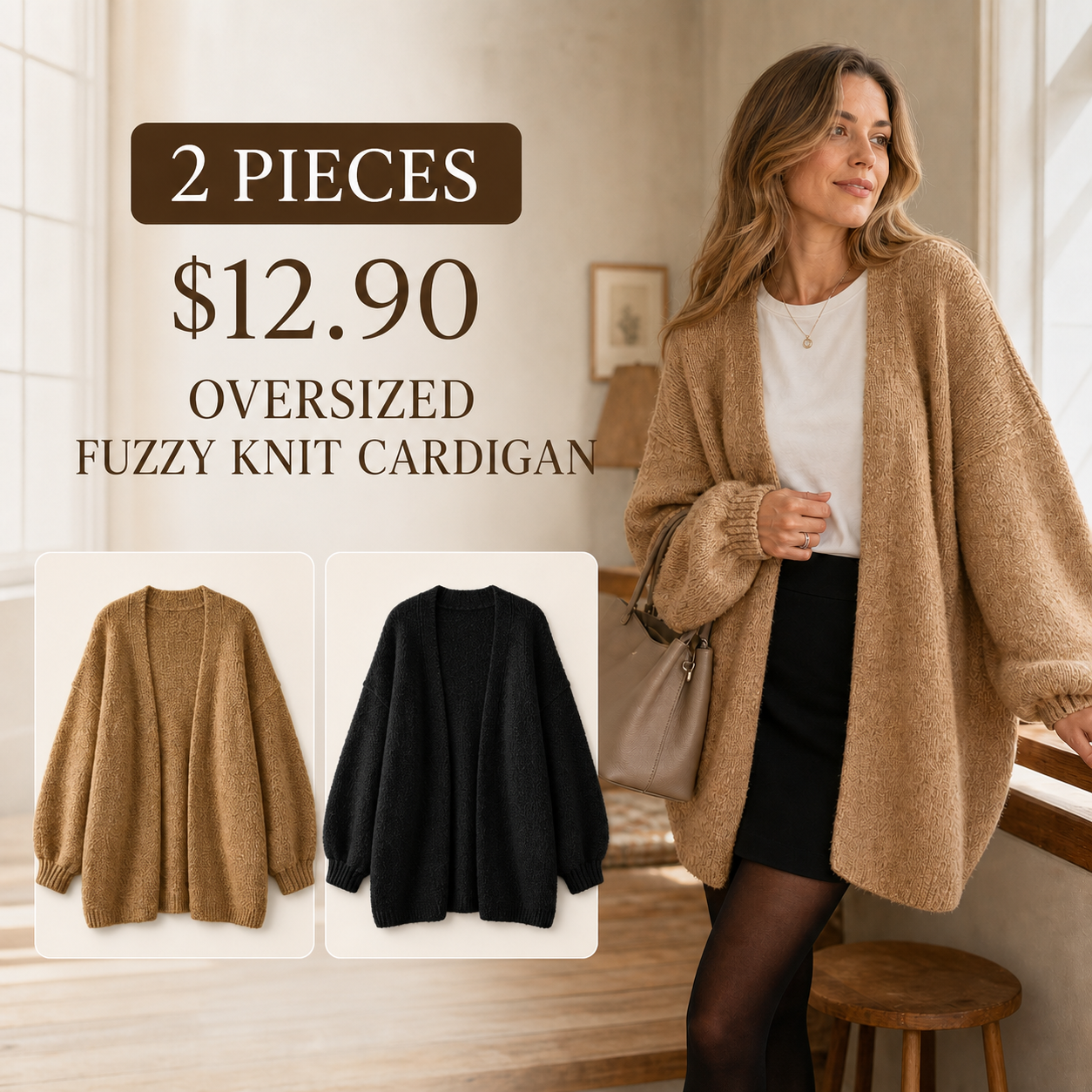Women's Oversized Fuzzy Knit Cardigan