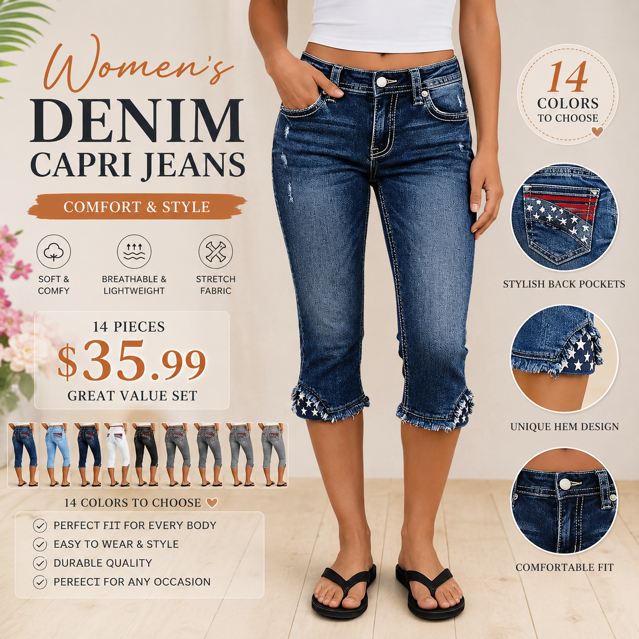 Striped & Star-Embroidered, Raw-Hem, Mid-Rise, Skinny Cropped Jeans