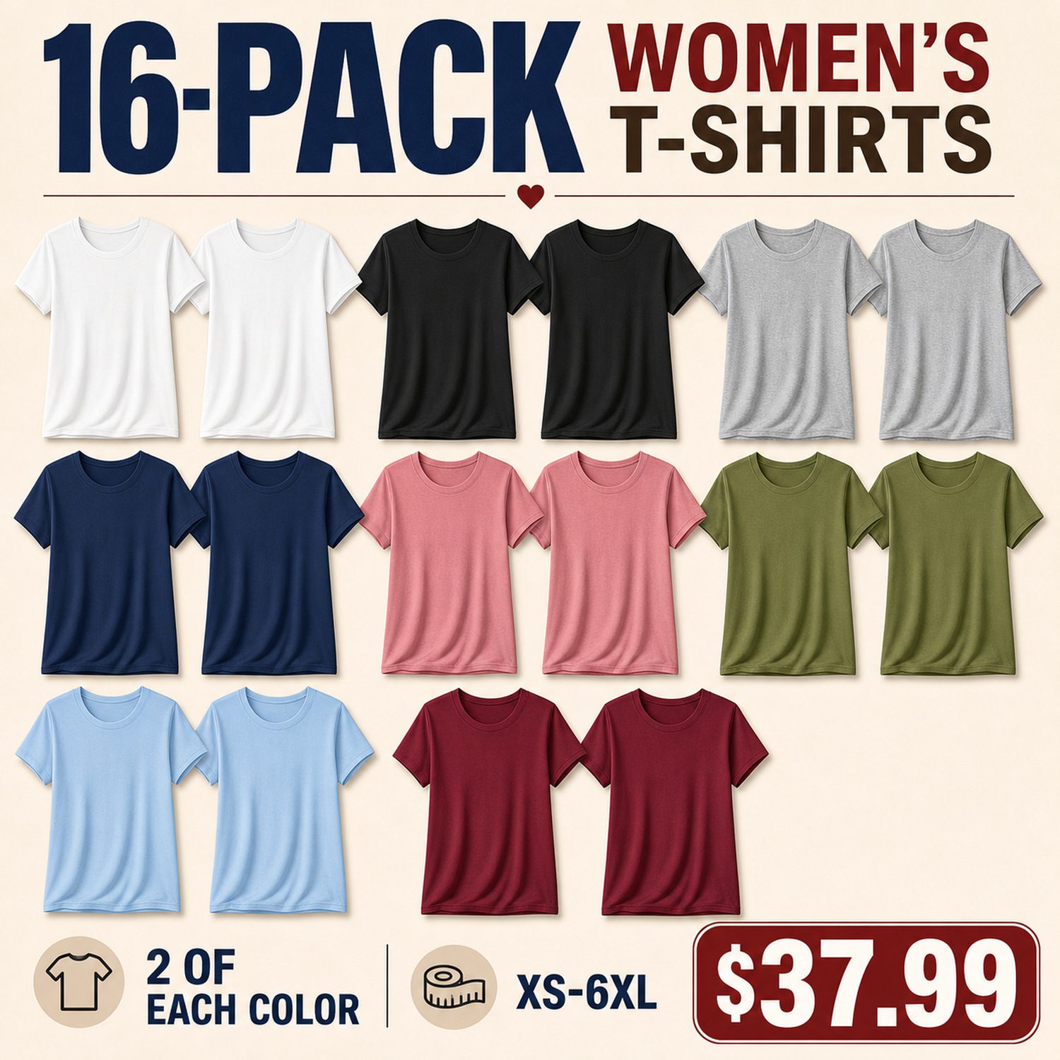 Women's Relaxed Crew Neck T-Shirts - 8 Pack