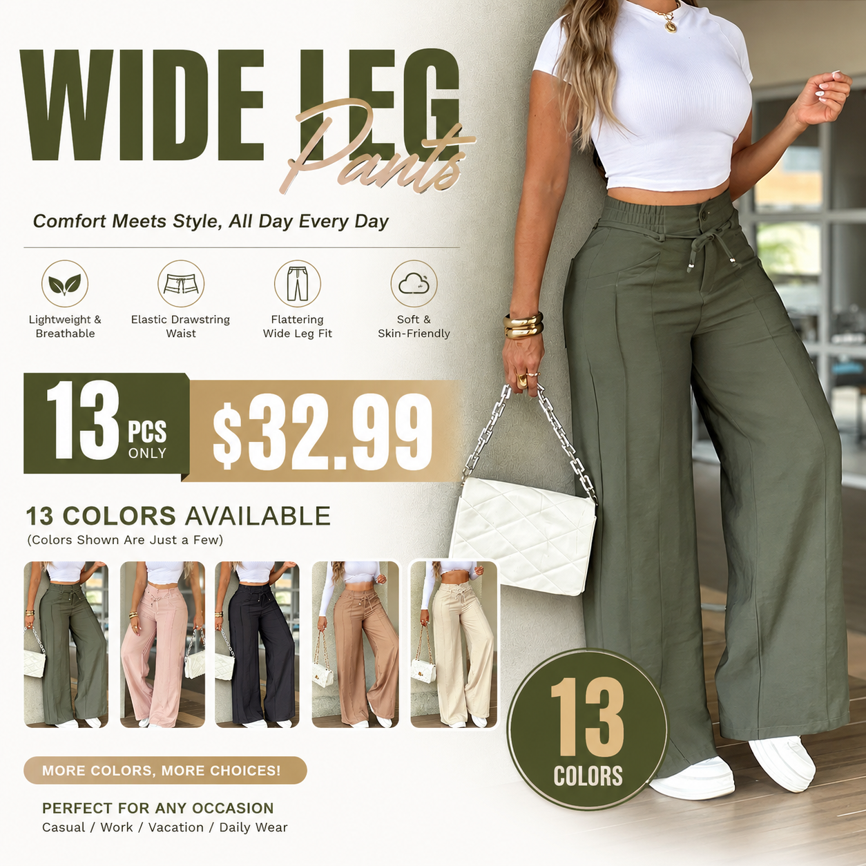 Women's Wide Leg Casual Pants Trouser