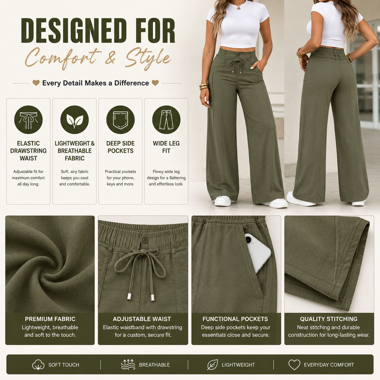 Women's Wide Leg Casual Pants Trouser