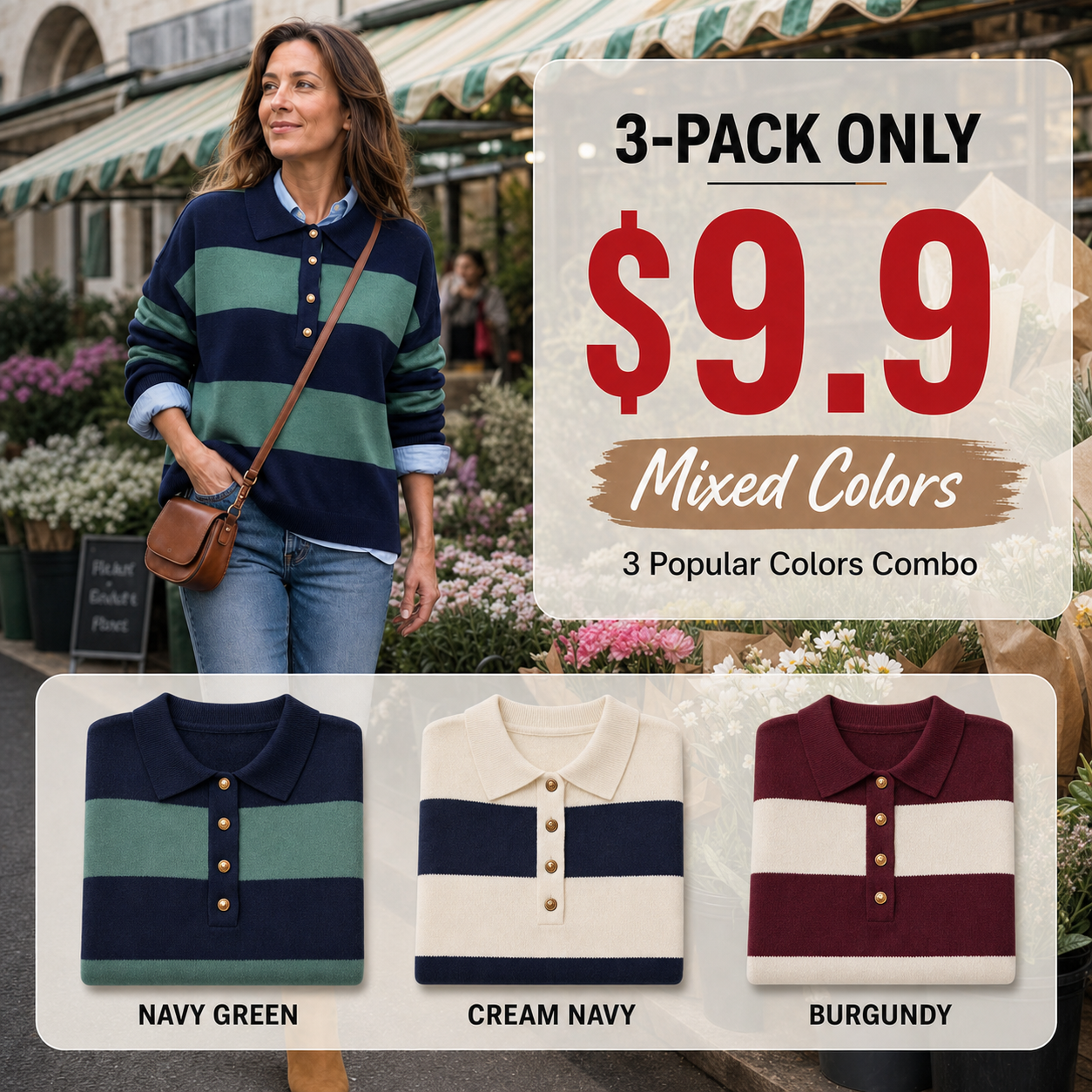 Polo Sweater for Women Striped Collared Sweaters Shirt