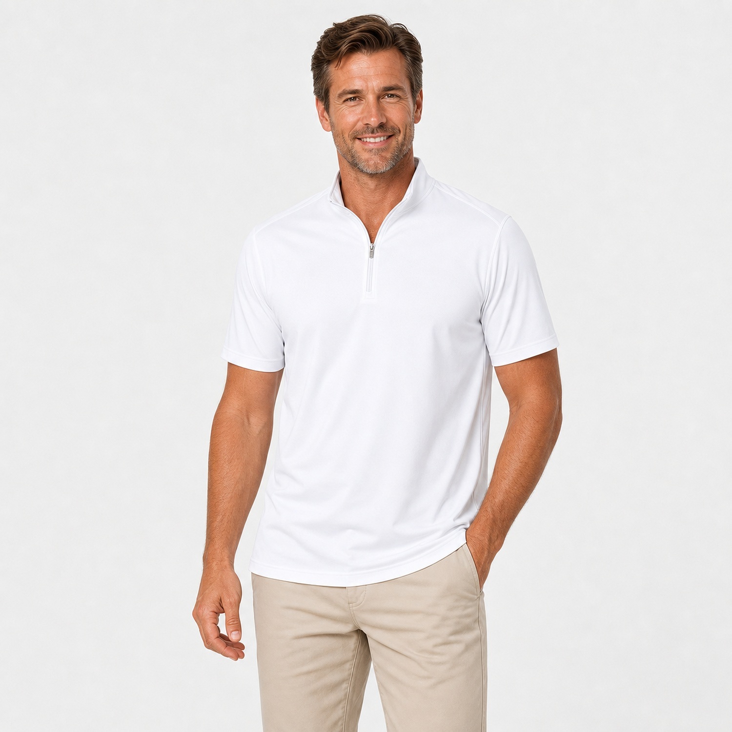 Men's Quarter Zip Performance Polo Shirts - 8 Pack