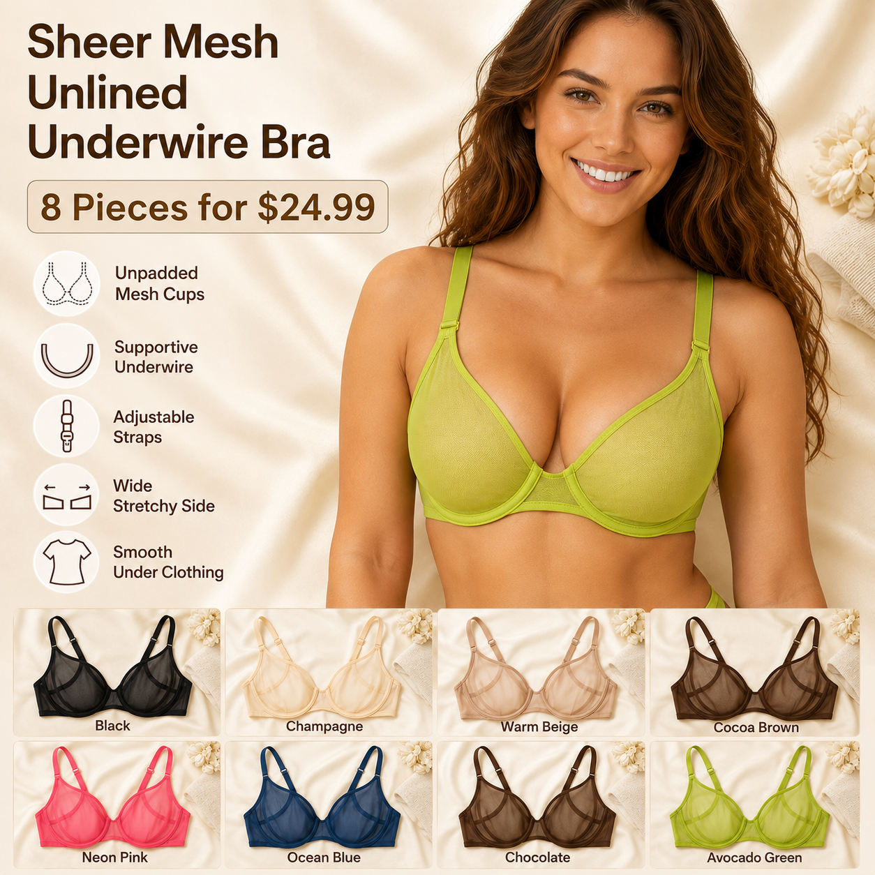 Sheer Mesh Unlined Underwire Bra