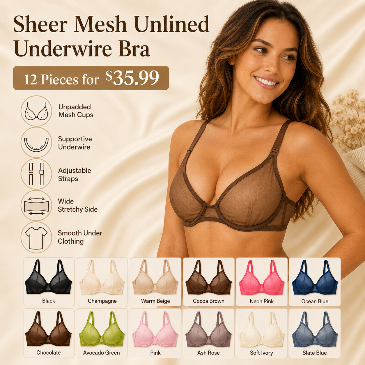 Sheer Mesh Unlined Underwire Bra