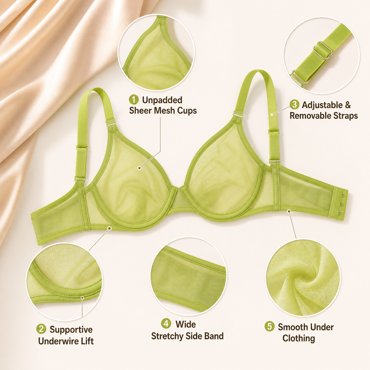 Sheer Mesh Unlined Underwire Bra