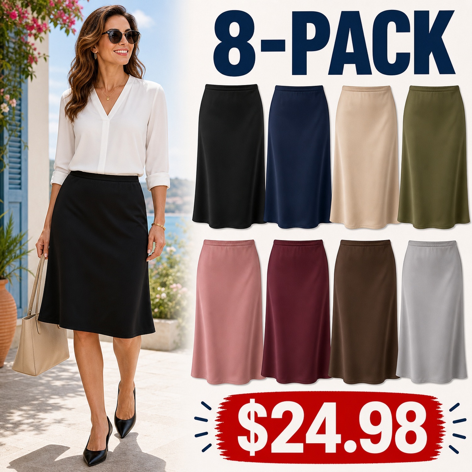 Women's Summer Pull-On Slip Skirts - 8 Pack