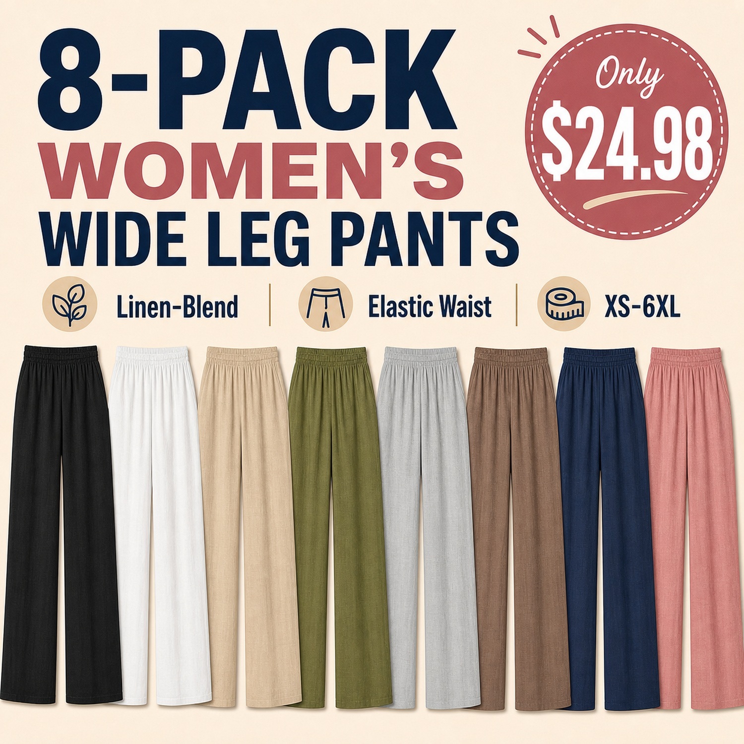 Women's Weekend Airy Wide Leg Pants - 8 Pack