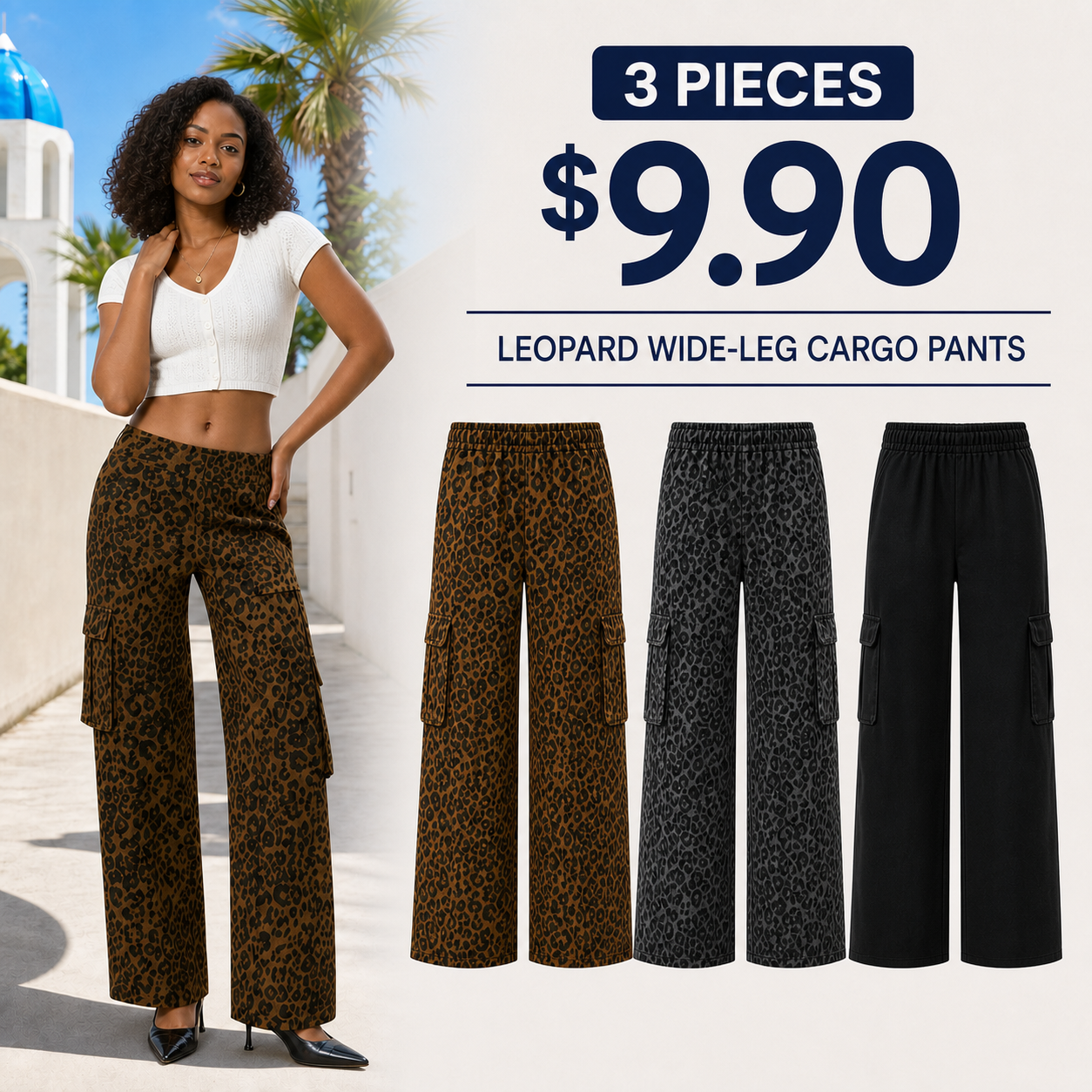 Women’s Leopard Wide-Leg Cargo Pants