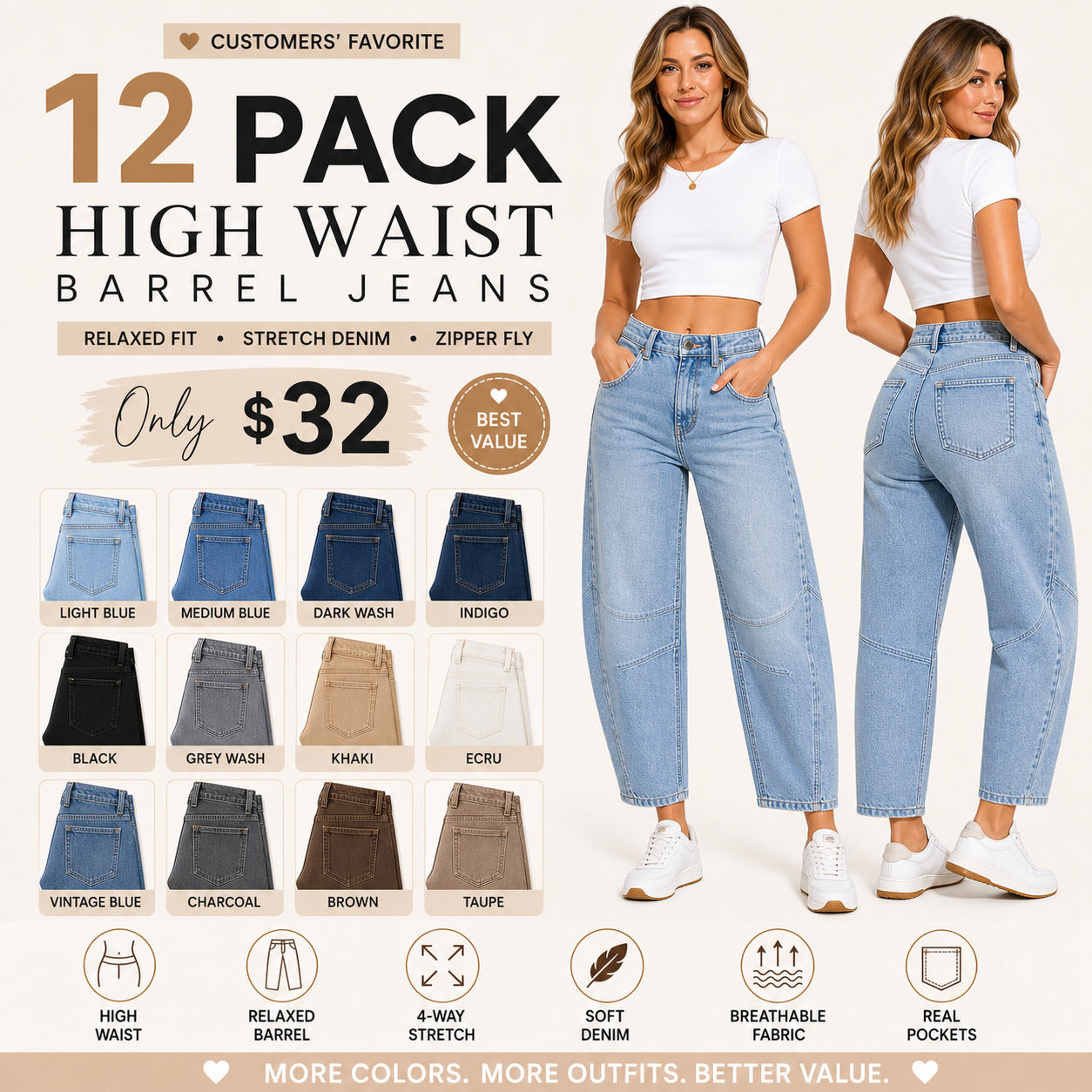 Women's High-Waist Barrel Jeans
