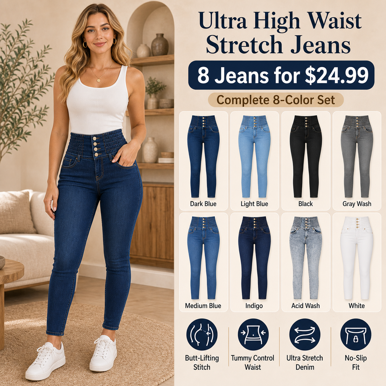 High Waist Butt Lifting Stretch Jeans