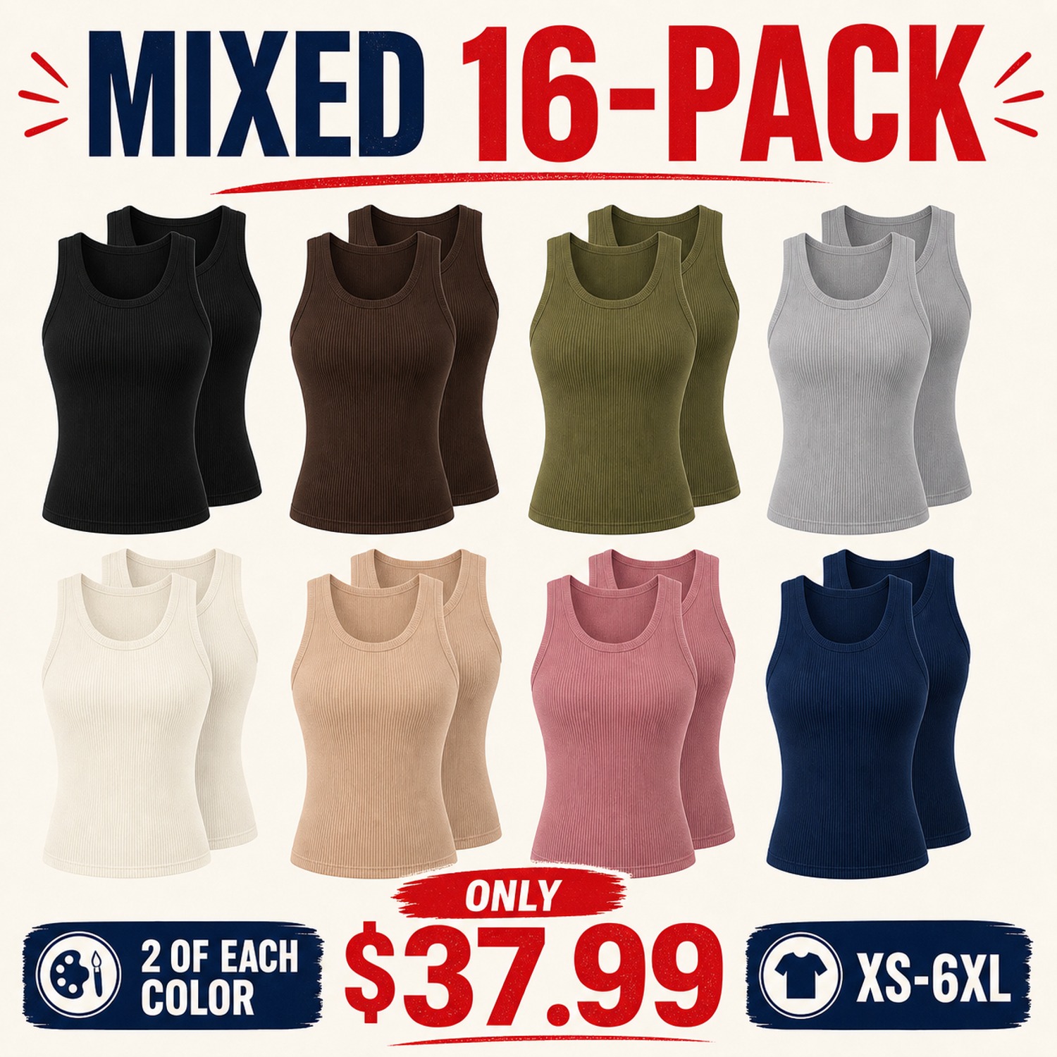 Women's Essential Ribbed Tank Tops - 8 Pack