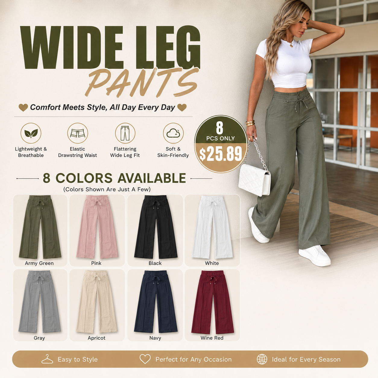 Women's Wide Leg Casual Pants Trouser