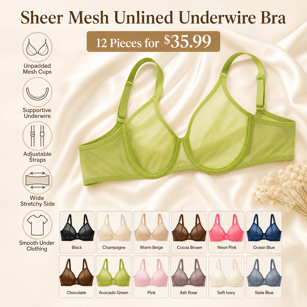 Sheer Mesh Unlined Underwire Bra