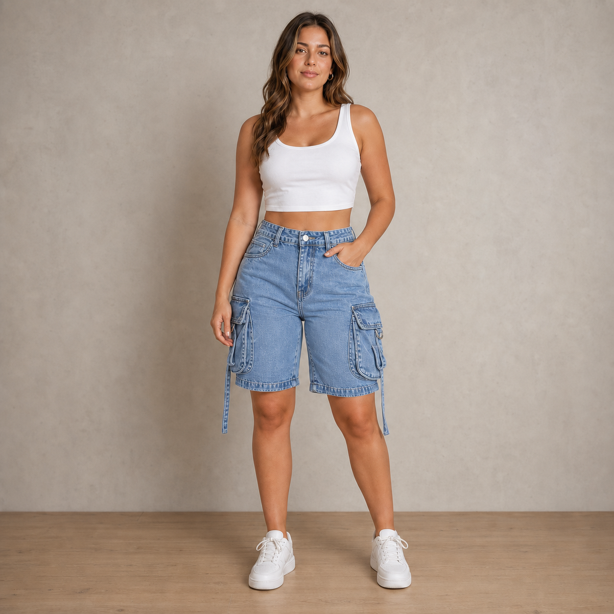 Denim Cargo Bermuda Shorts